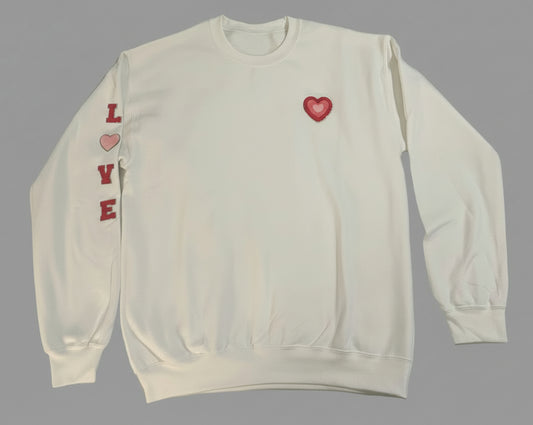 “LOVE” on Sleeve/Heart embroidered patch Adult sweatshirt