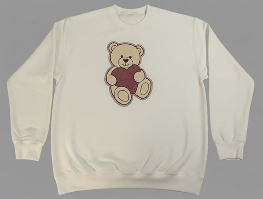 Teddy Bear with Heart Woven Patch Adult Sweatshirt