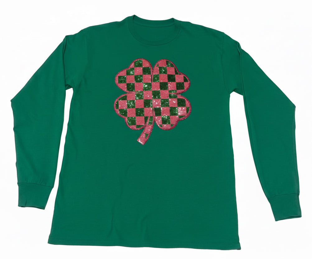 Shamrock Pink/Green Sequin Patch Adult T-Shirt