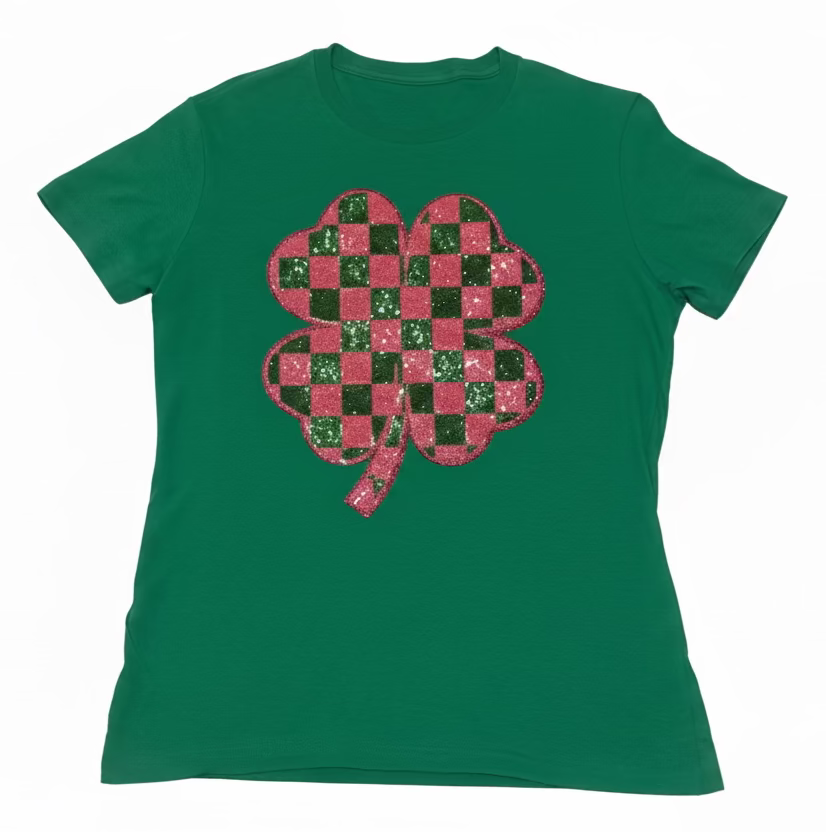 Shamrock Pink/Green Sequin Patch Adult T-Shirt