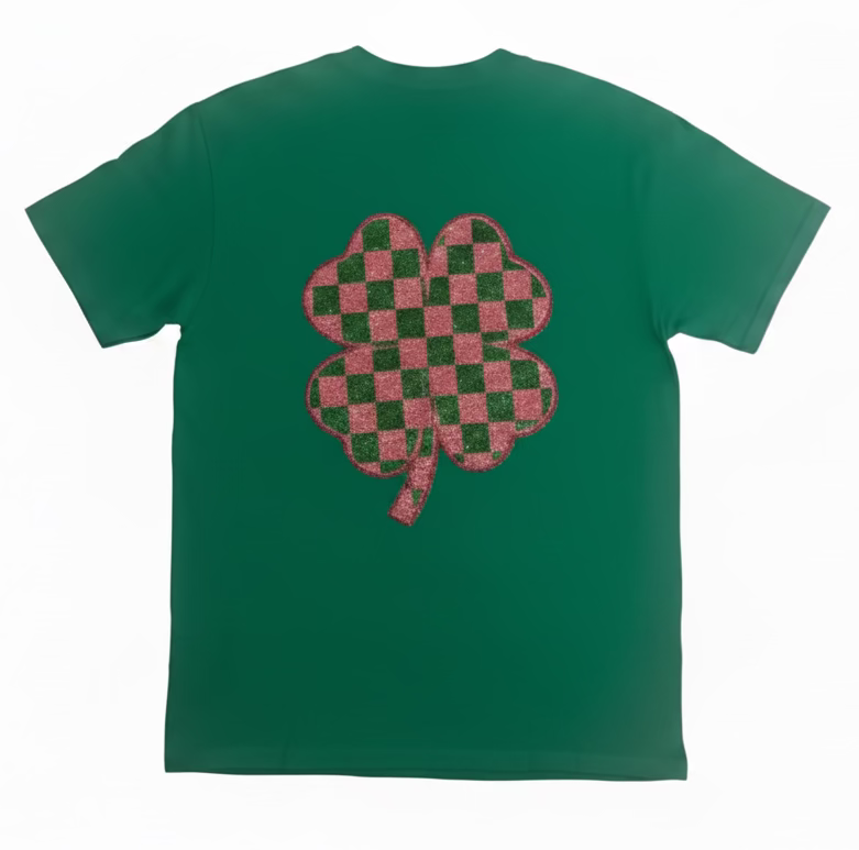 Shamrock Pink/Green Sequin Patch Adult T-Shirt